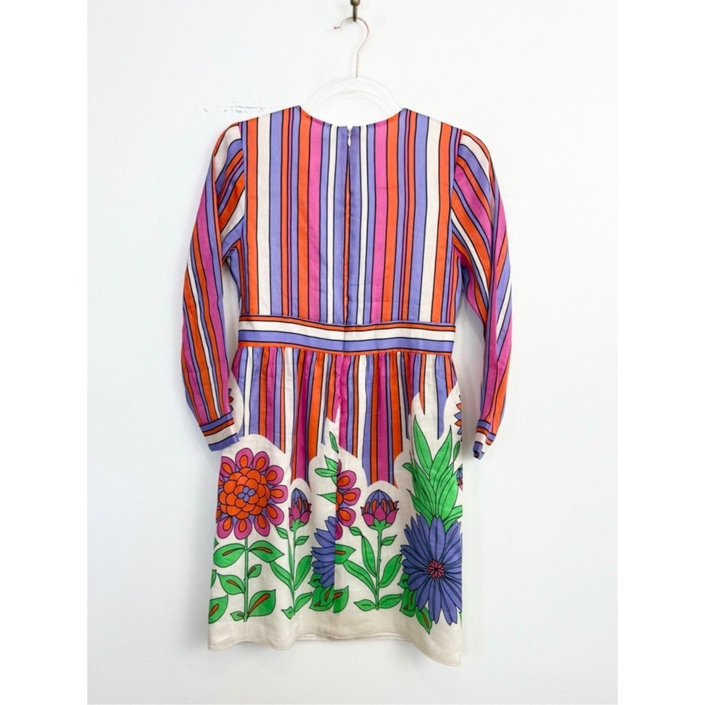 Anna Sui Dazzling Dahlia Stripe Dress Azalea Silk Linen Size 6 - Picture 5 of 5